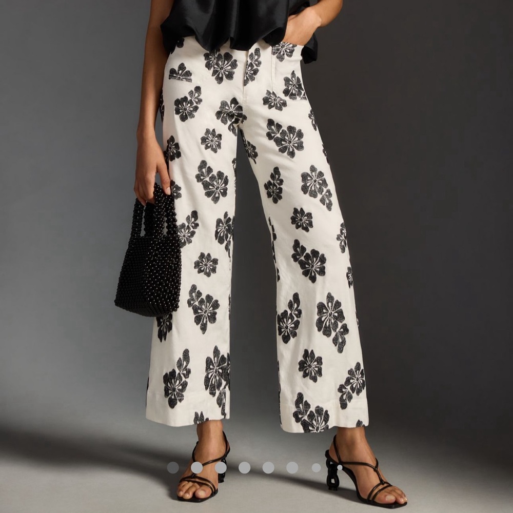The Colette Cropped Wide-Legged Embroidered pants by Maeve (Anthro) size 12.